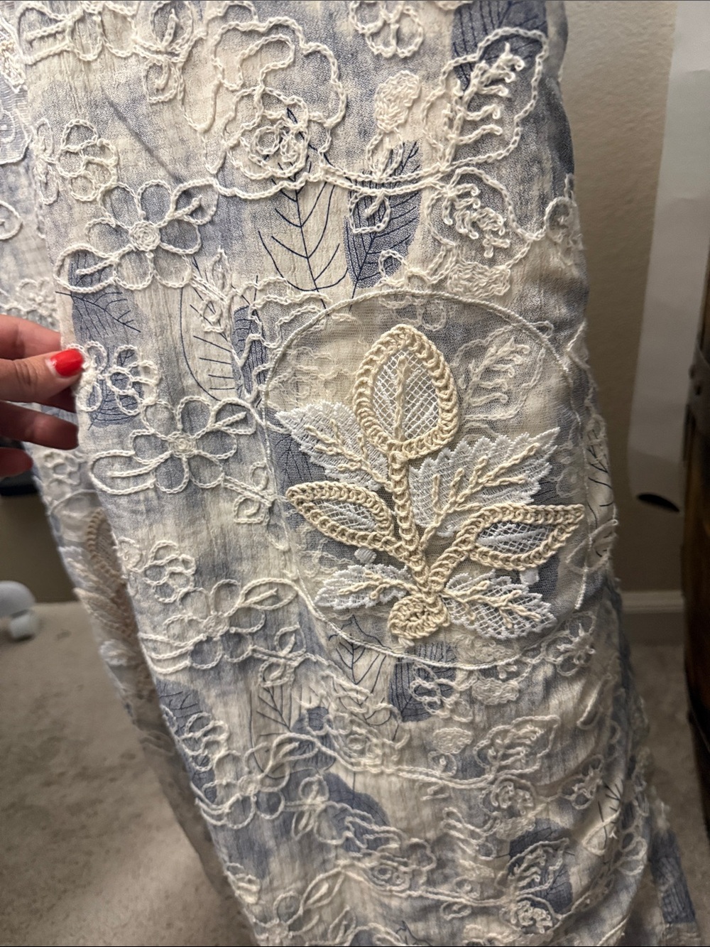 Boho Blue and Cream Patchwork Overalls - Picture 7 of 8